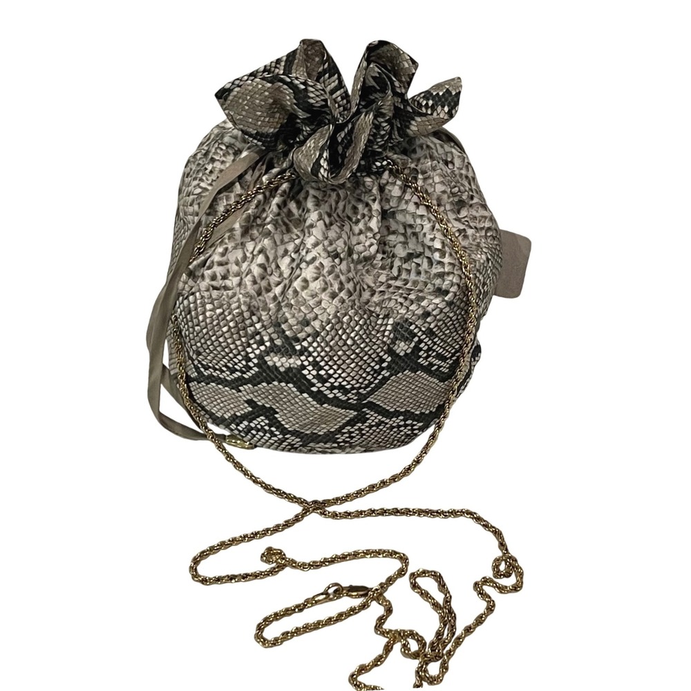 Zimmermann Snakeskin Print Silk Bucket Pouch Bag‎ Drawstring Gold Chain Strap
